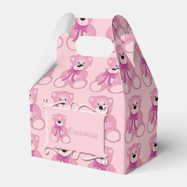 Cute Pink Teddy Bear Pattern Gable Favor Box (Front Side)