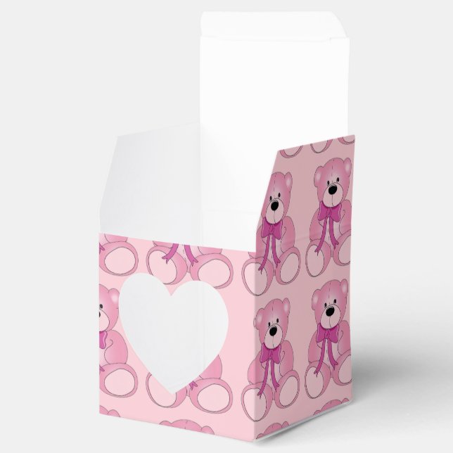 Cute Pink Teddy Bear Pattern Heart Favor Box (Opened)
