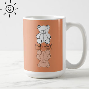 Cute Pink Teddy Bear Reflection Doodle Custom Name Coffee Mug
