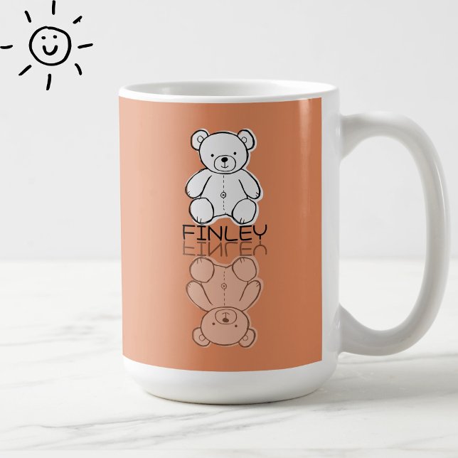 Cute Pink Teddy Bear Reflection Doodle Custom Name Coffee Mug (Creator Uploaded)