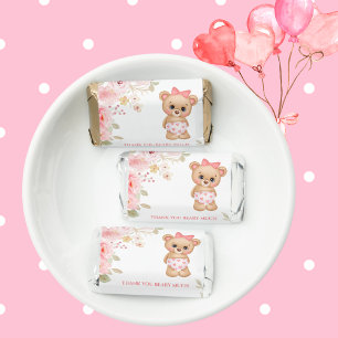Cute Pink Teddy Bear Watercolor Thanks Baby Shower Hershey's Miniatures