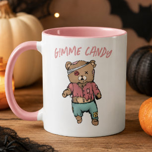 Cute Pink Teddy Bear Zombie Gimme Candy Halloween Mug