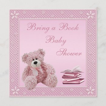 Cute Pink Teddy Bring A Book Baby Shower Invitation by AJ_Graphics at Zazzle
