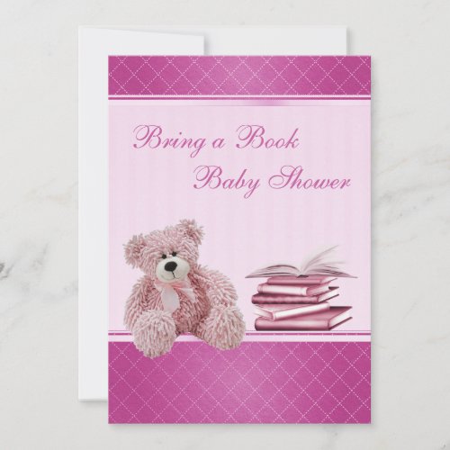 Cute Pink Teddy Elegant Bring a Book Baby Shower 5x7 Paper Invitation Card