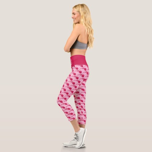 Cute pink tennis ball print sports high waist capri leggings