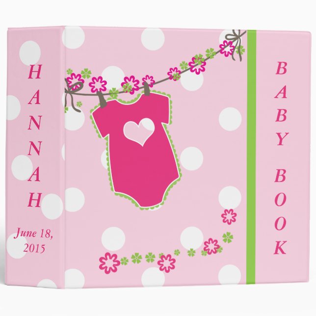 Cute Pink Themed Baby Book/Photo Album 3 Ring Binder (Front/Spine)
