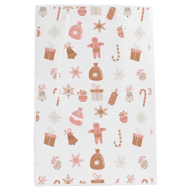 Cute Pink Themed Christmas Medium Gift Bag (Front)