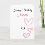 Cute Pink Three Paint Stroke Hearts 13 Birthday Card<br><div class="desc">Cute Pink Three Paint Stroke Hearts 13 Birthday, a cute birthday design made for any granddaughter. If you're looking for some pretty granddaughter birthday cards, teenager birthday cards or thirteenth birthday cards, this one is for you. The design features some cute watercolor hearts, something attractive and beautiful, so, don't hesitate...</div>