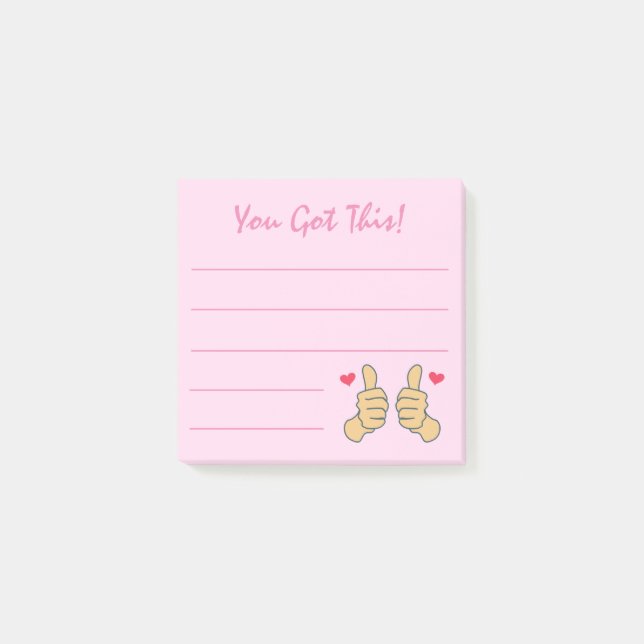 Cute Pink Thumbs Up You Got This Quote Post-it Notes (Front)