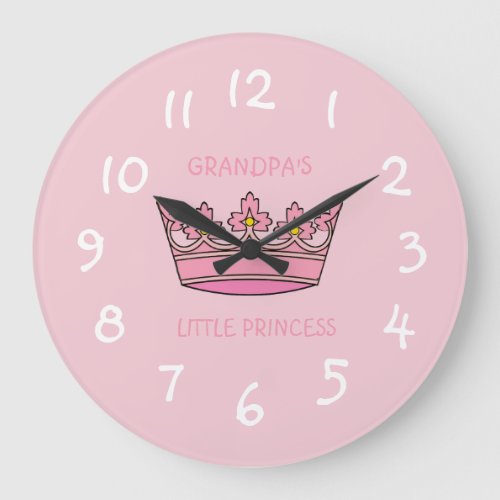 Cute Pink Tiara Grandpas Little Princess Childs Large Clock