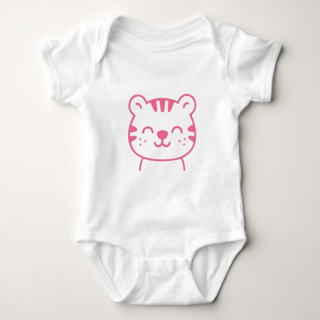 Cute Pink Tiger Baby Girl Bodysuit (Front)