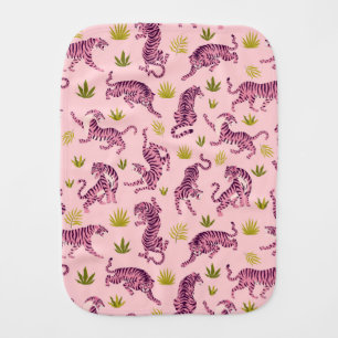 Cute Pink Tigers Tropical Leaves Abstract Animal Baby Burp Cloth