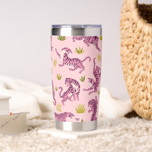 Cute Pink Tigers Tropical Leaves Abstract Animal Insulated Tumbler