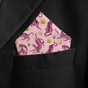 Cute Pink Tigers Tropical Pocket Square Wedding Bandana