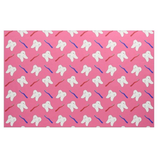Cute pink toothburshes and teeth pattern fabric