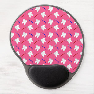 Cute pink toothburshes and teeth pattern gel mouse pad