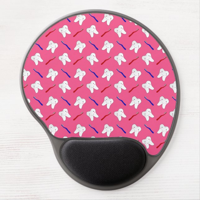 Cute pink toothburshes and teeth pattern gel mouse pad (Front)