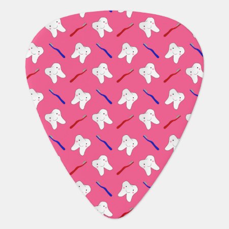 Cute Pink Toothburshes And Teeth Pattern Guitar Pick