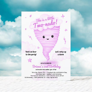 Cute Pink Tornado Themed 2nd Birthday Kids party Invitation