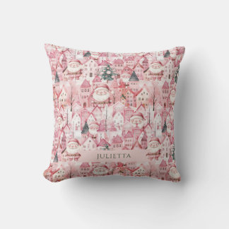 Cute Pink Town Santa Claus Christmas Throw Pillow