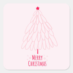 Cute Pink Tree Modern Merry Christmas Square Sticker
