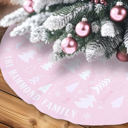 Cute Pink Trees Pattern Family Name Tree Skirt