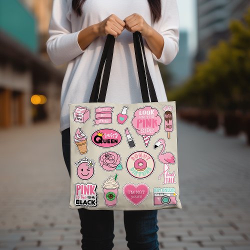 Cute Pink Trendy Girly Icons Tote Bag