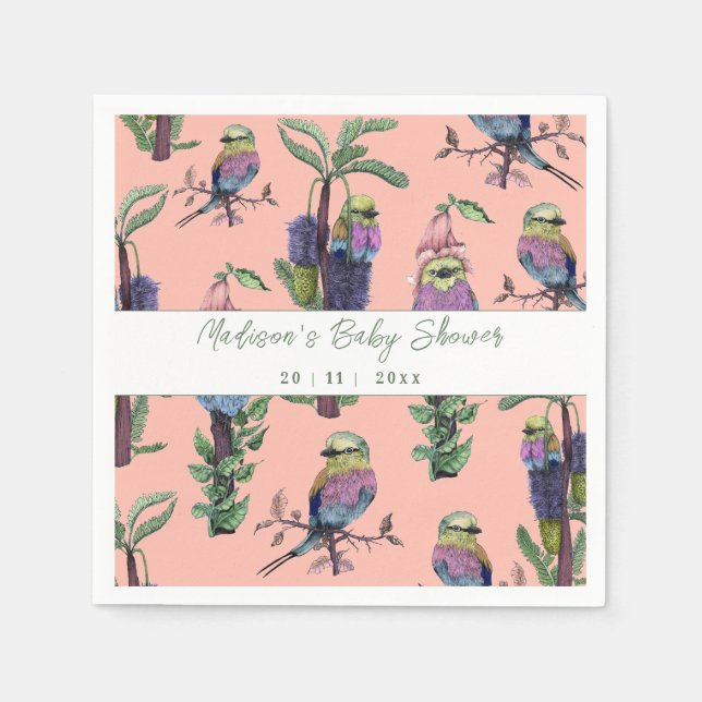 Cute Pink Tropical Birds Jungle Baby Shower  Napkins (Front)
