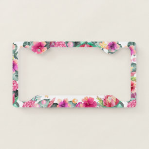 Cute pink tropical floral and foliage frame