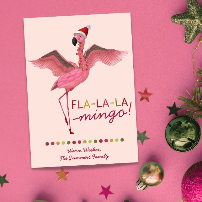 Cute Pink Tropical Florida Flamingo Christmas Holiday Card (Creator Uploaded)