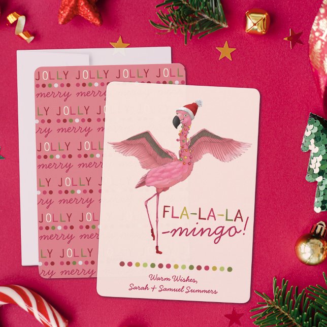 Cute Pink Tropical Florida Flamingo Christmas Holiday Card (Creator Uploaded)