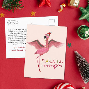 Cute Pink Tropical Florida Flamingo Christmas Holiday Postcard