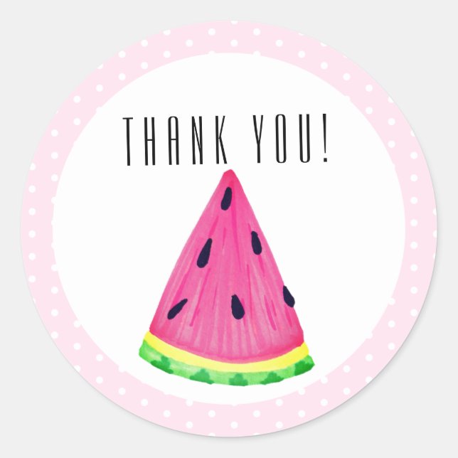Cute Pink Tropical Watermelon Thank You Classic Round Sticker (Front)
