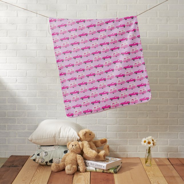 Cute Pink Truck & Trailer RV Adventure  Baby Blanket (In Situ)