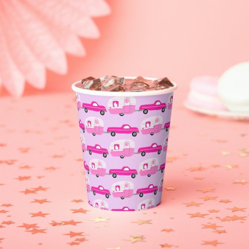 Cute Pink Truck  Trailer RV Adventure  Paper Cups