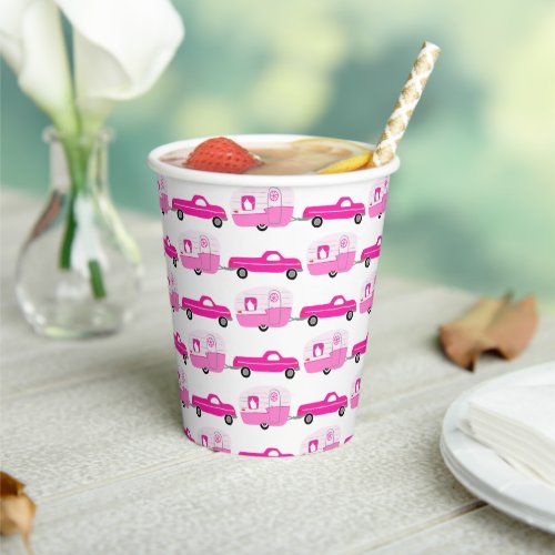 Cute Pink Truck  Trailer RV Adventure  Paper Cups