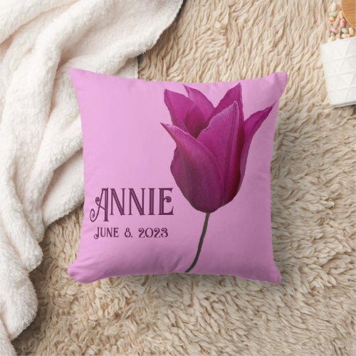 Cute pink tulip Annie name customizable baby girl  Throw Pillow