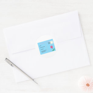 Cute Pink Tulip Blue Postcard Gift Classic Round Sticker