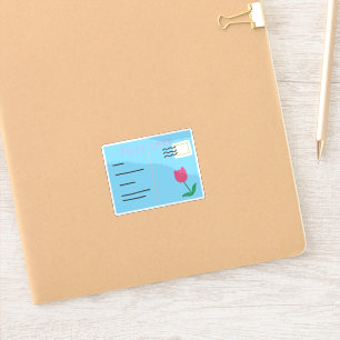 Cute Pink Tulip Blue Postcard Gift Sticker