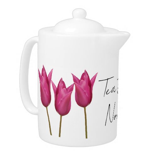 Cute pink tulip floral boho classy stylish girly teapot