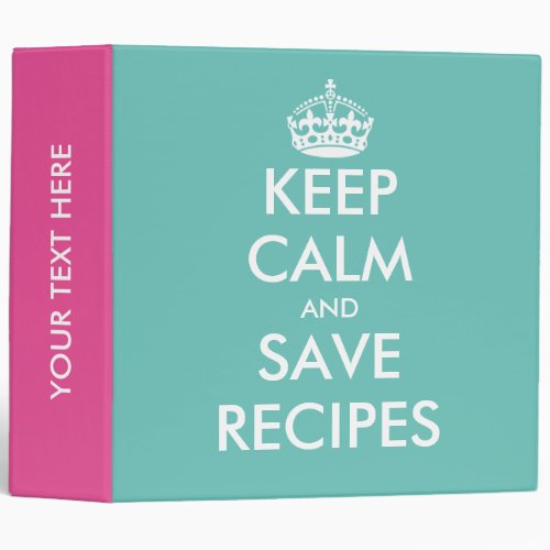 Cute pink turquoise Keep calm recipe binder book