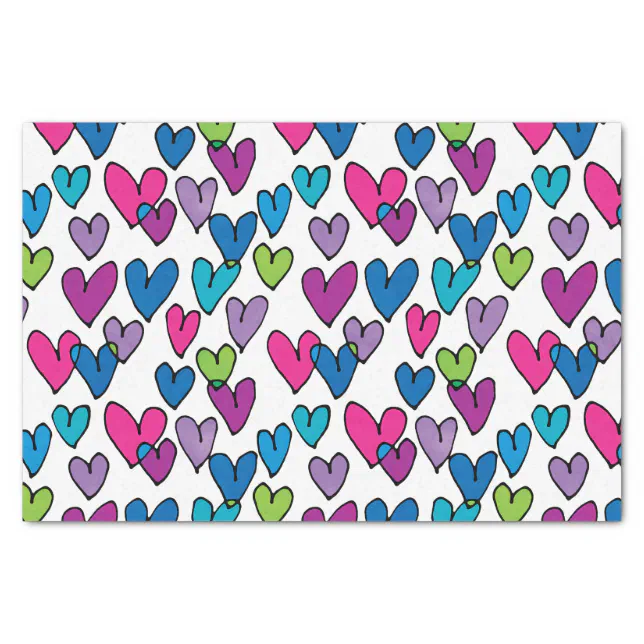 Cute Pink Turquoise Purple Green Hearts Pattern Tissue Paper | Zazzle