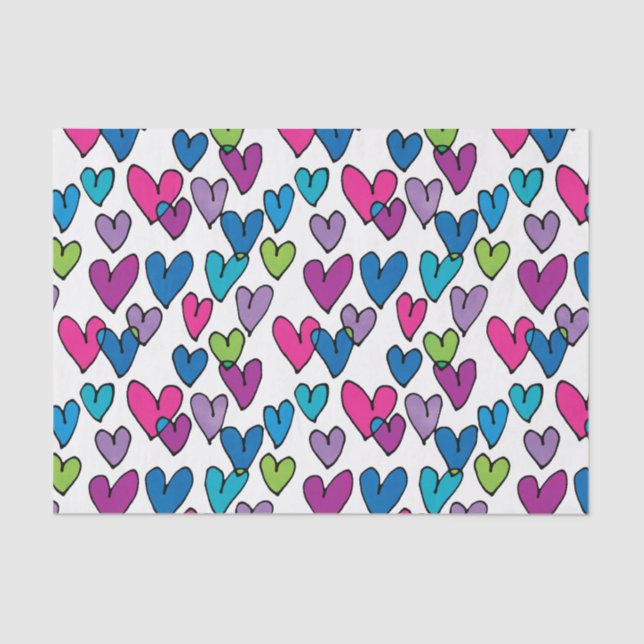 Cute Pink Turquoise Purple Green Hearts Pattern Tissue Paper (Front)