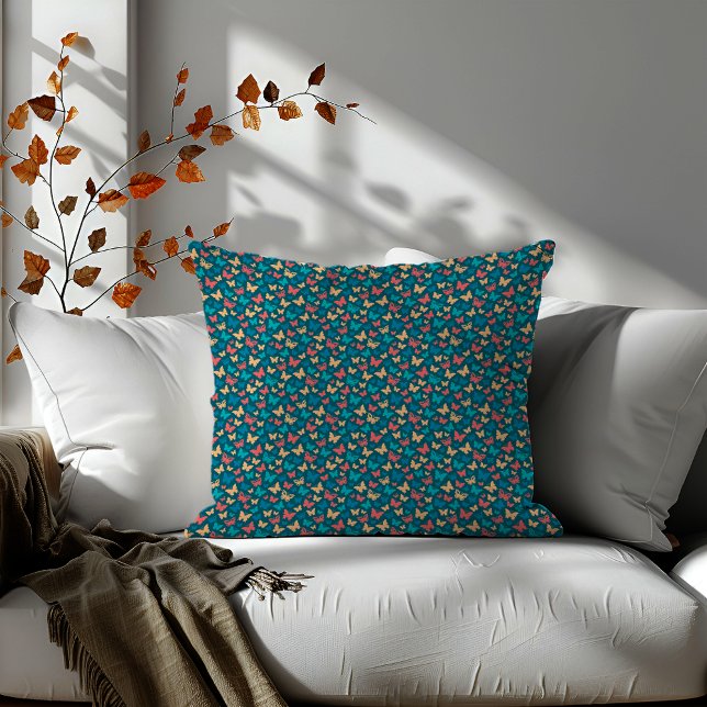 Cute pink turquoise teal butterfly pattern throw pillow (Creator Uploaded)
