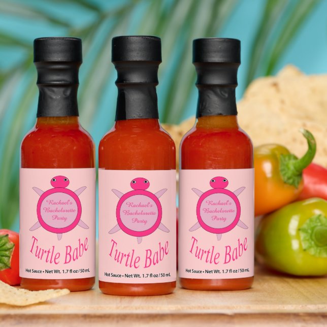 Cute Pink Turtle Babe Bachelorette Party Custom Hot Sauces (Multi)