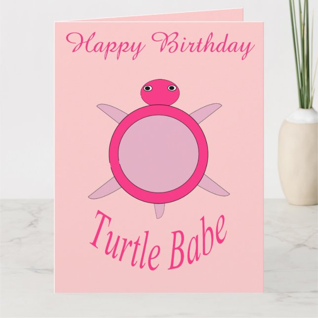 Cute Pink Turtle Babe Custom Big Card (Front)