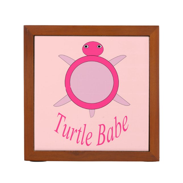 Cute Pink Turtle Babe Desk Tidy Organizer (Front)
