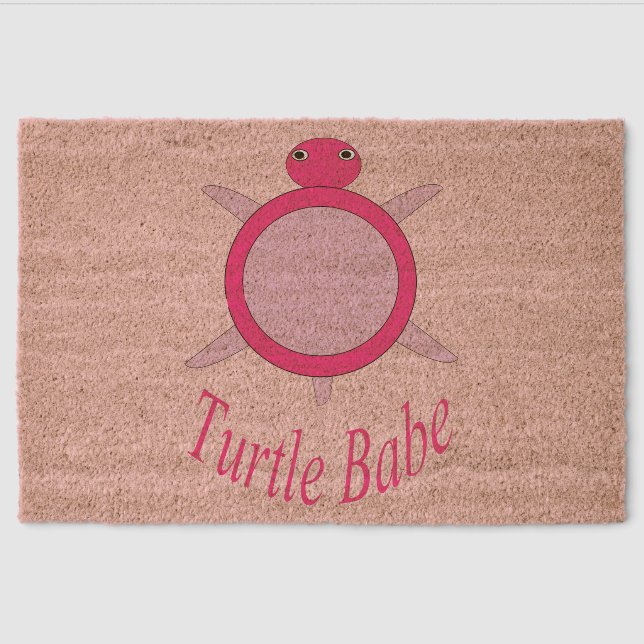 Cute Pink Turtle Babe Fiber Doormat (Front)