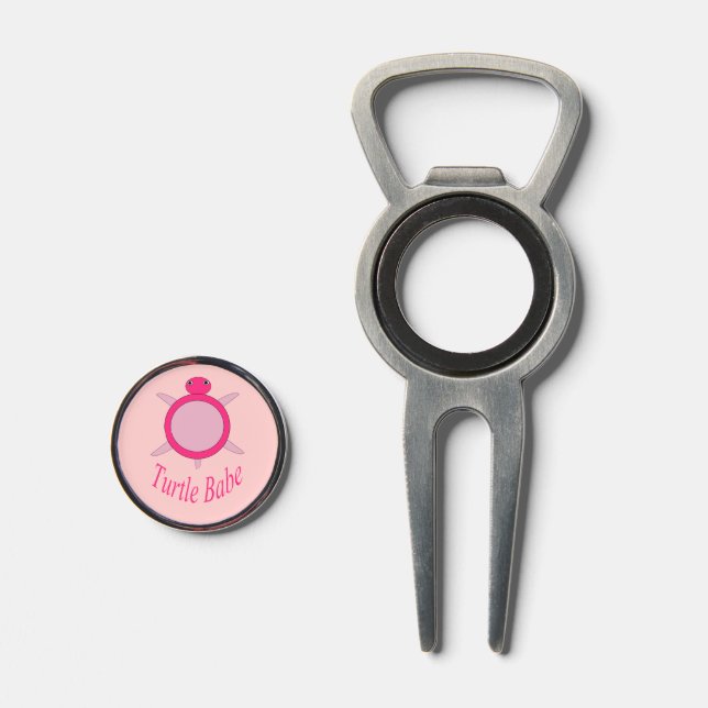 Cute Pink Turtle Babe Golf Hat Clip Divot Tool (Front (Open))