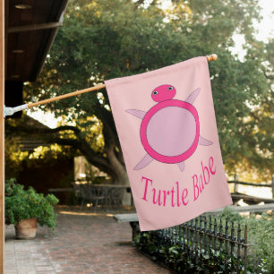 Cute Pink Turtle Babe House Flag
